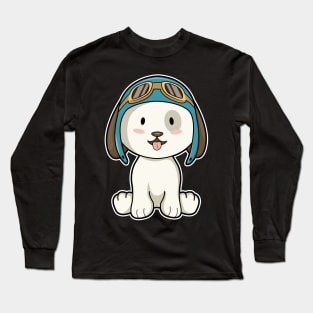 Dog as Aviator with Hat & Glasses Long Sleeve T-Shirt